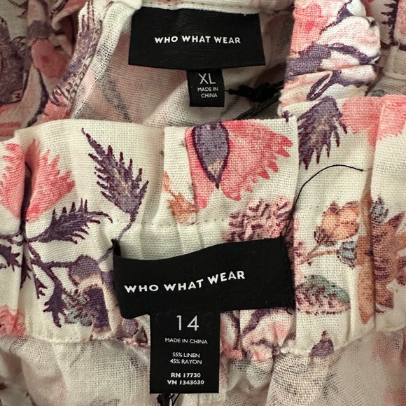 WHO WHAT WEAR NWT 2pc XL 14 Linen Blend High Neck Flutter Sleeve Top Shorts Set - Picture 4 of 15